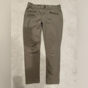 J crew toothpick jeans with zippers. Olive green, size 28